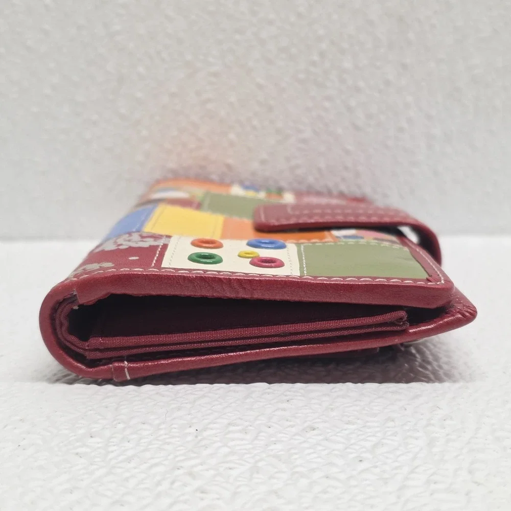 Fossil Red Leather Multicolor Patchwork Wallet Vintage